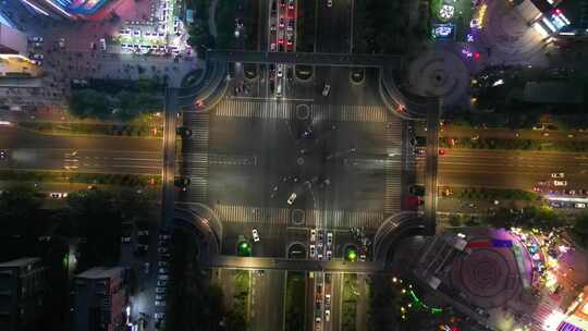 城市十字交叉路口夜景交通航拍