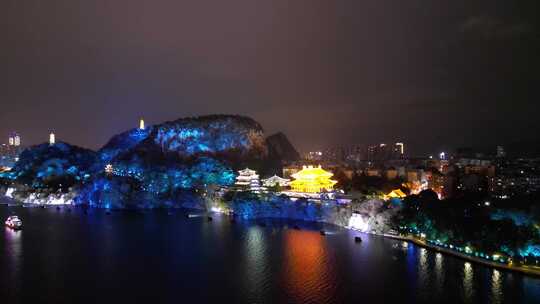 航拍广西柳州夜景柳江夜景