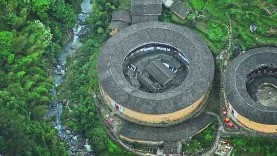 4k航拍世遗福建土楼古民居永定初溪土楼群