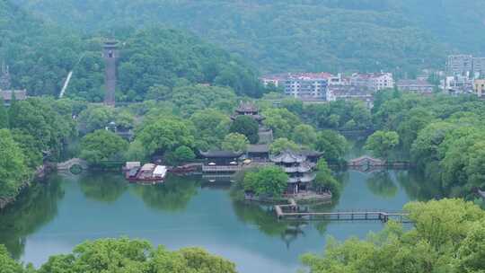 航拍浙江省台州市临海市东湖台州府城风景区