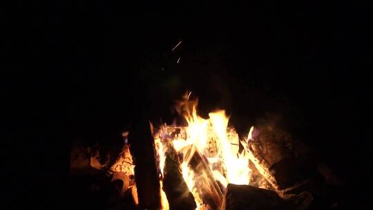 篝火在夜晚燃烧特写视频素材模板下载