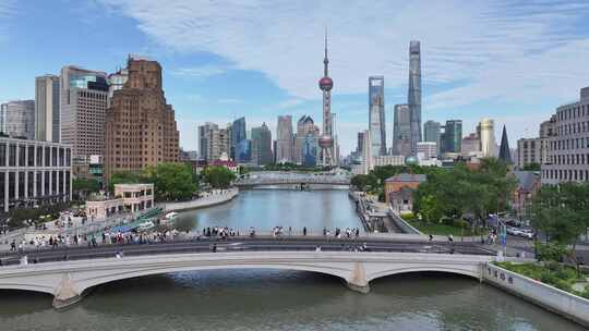 上海苏州河外白渡桥陆家嘴CBD航拍