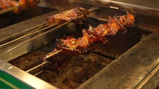 陕西西安回民街美食烤鸡升格慢镜