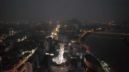 航拍广西柳州城市夜景