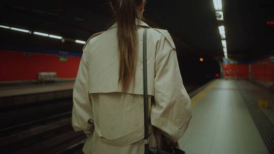 女孩等待地铁
