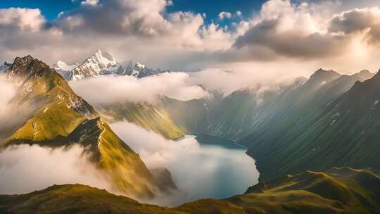 高山云海湖泊自然景观