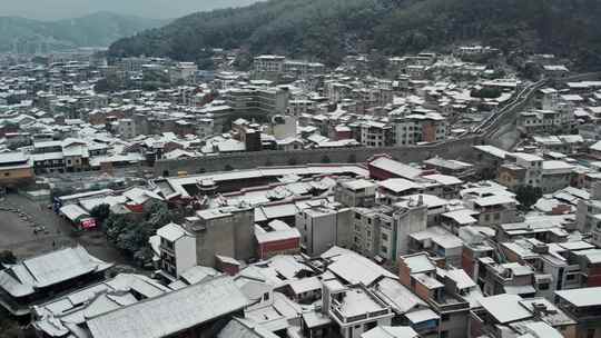 长汀古城雪景航拍