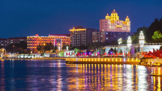 齐齐哈尔市劳动湖夜景延时