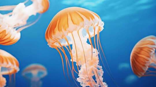 水族馆中漂浮的橙色水母