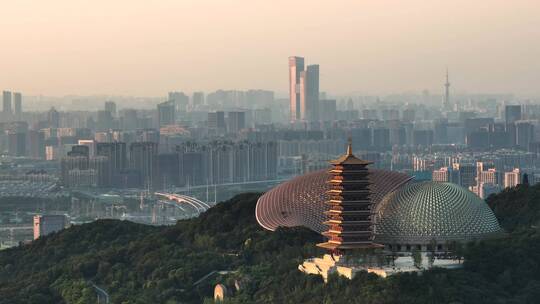 航拍南京地标建筑牛首山风景区