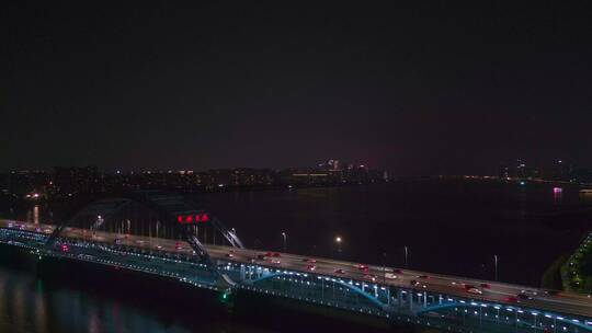 钱塘复兴大桥航拍江边夜景