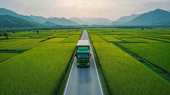 乡村公路上行驶的货运卡车