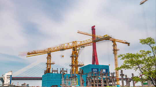 杨浦大桥 建筑群 建筑工地延时视频素材模板下载