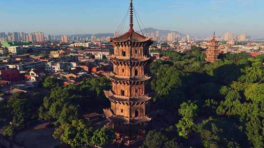 秋天的晴天，泉州开元寺，航拍泉州城市风光