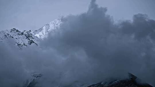 山，云，延时，白雪覆盖