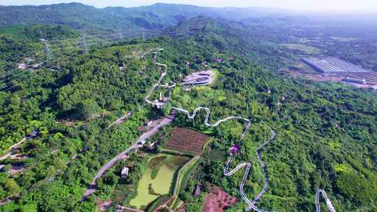 成都龙泉山城市森林公园高空栈道观景台航拍