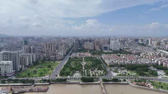 广东汕头城市绿化开放广场航拍