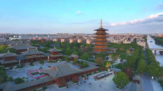 航拍上海宝山  宝山寺