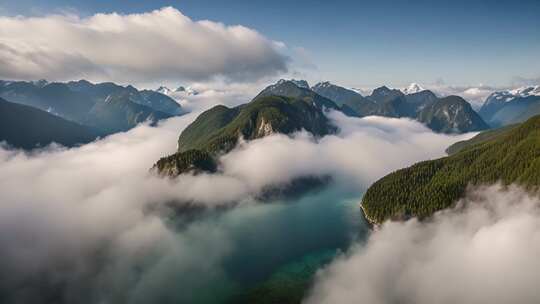 山峦云海湖泊航拍全景