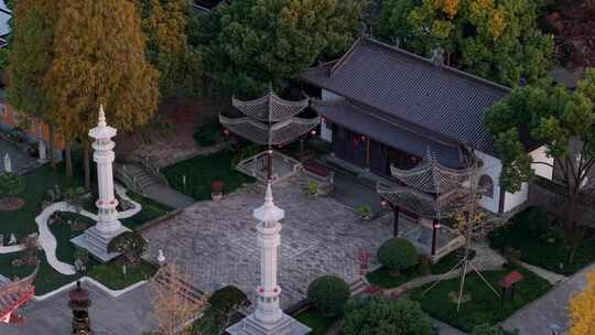 浙江嘉兴梅花洲石佛寺千年银杏航拍