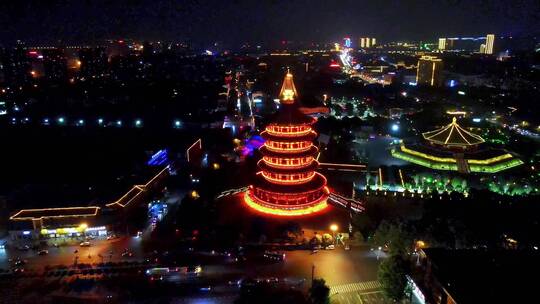 洛阳隋唐洛阳城 明堂天堂景区 鸟瞰夜景 (1)视频素材模板下载