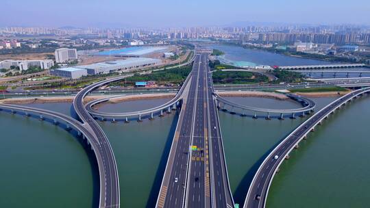 4k 航拍青岛胶州湾跨海大桥高速公路