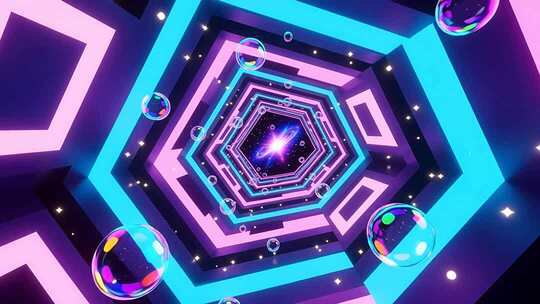 几何建筑空间抽象艺术浪漫梦幻霓虹隧道4K