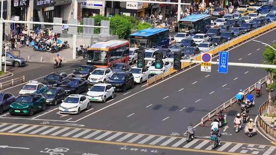 街道交通路口斑马线车流人流延时