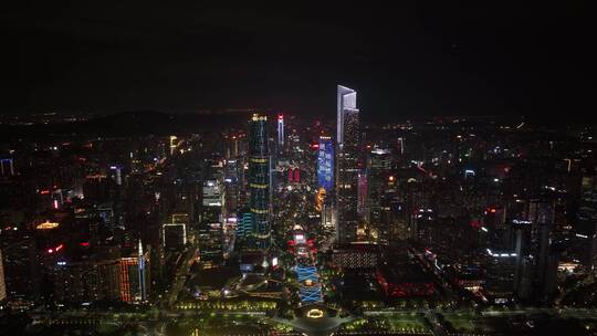 广东省广州市珠江新城天河CBD夜景航拍