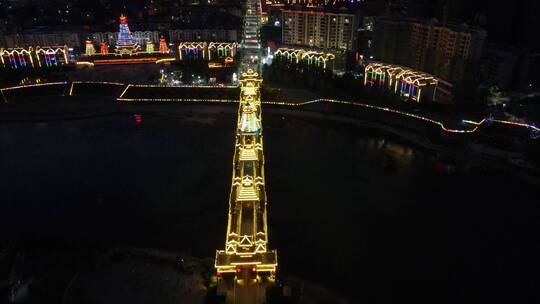 城市航拍贵州侗族风雨桥夜景