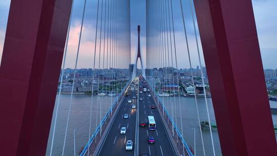 上海杨浦大桥桥梁交通穿越航拍4K