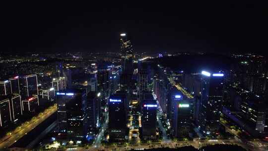 山东济南城市夜景交通航拍