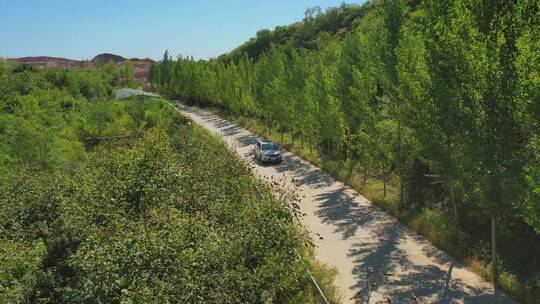 汽车行驶在公路路林间穿梭弯路山路村庄视频素材模板下载