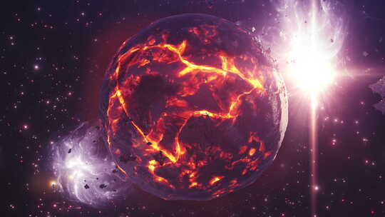 热垂死的外星星球，有热岩浆和小行星，4K