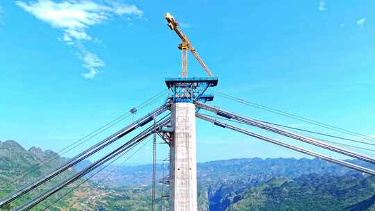 贵州安顺关岭花江特大桥建设航拍