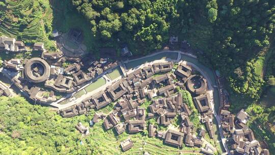 福建漳州南靖土楼古镇村落土楼航拍乡村