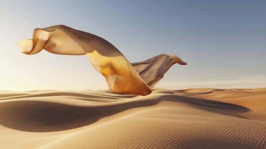 沙漠中飘扬的黄色绸带