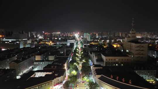 甘肃张掖城市大景夜景灯光交通航拍