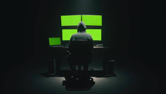 绿屏电脑前的黑客