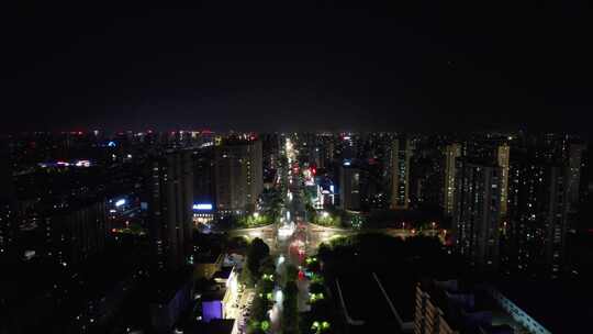 山东潍坊城市夜景交通航拍