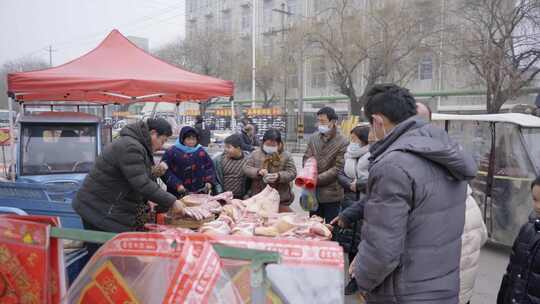 4k春节北方集市卖肉摊