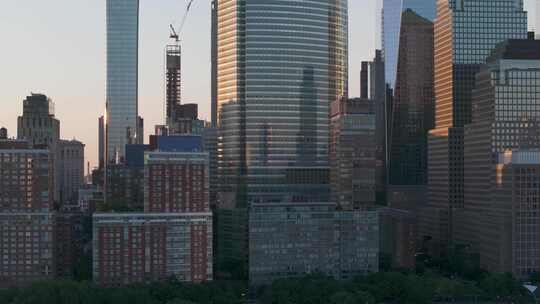 城市航拍纽约曼哈顿炮台公园摩天大楼街道