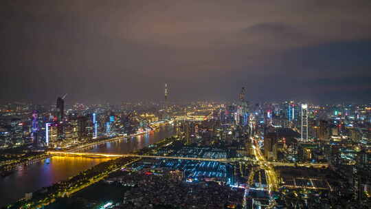 广州城市夜景高清航拍延时视频