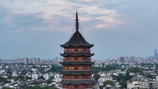 苏州古城报恩寺北寺塔景区日落（航拍运镜）