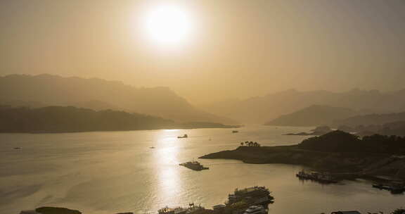 湖北宜昌三峡大坝水库夕阳景点延时摄影