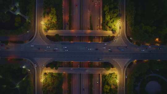 航拍城市风光道路交通夜景