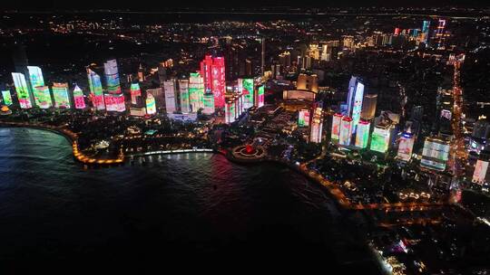 青岛夜景灯光秀浮山湾夜景视频素材模板下载