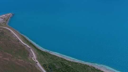 西藏山南羊卓雍措圣湖神湖蓝色高空航拍