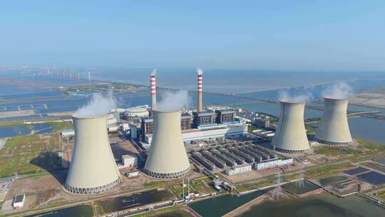 天津海边的发电厂航拍景观