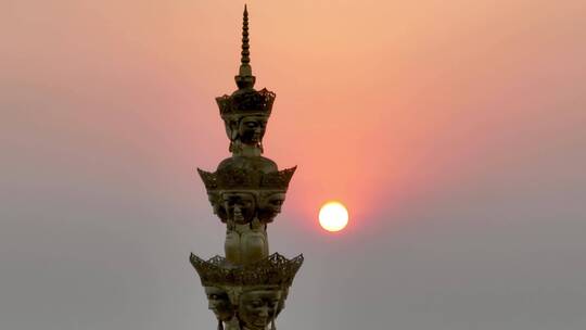 高清航拍四川峨眉山金顶万佛顶夕阳